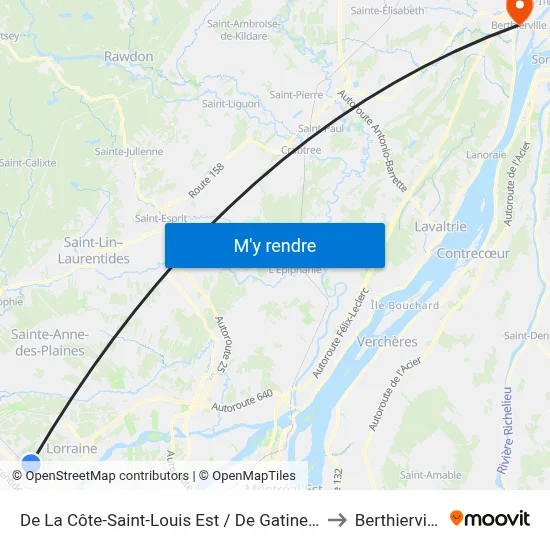 De La Côte-Saint-Louis Est / De Gatineau to Berthierville map