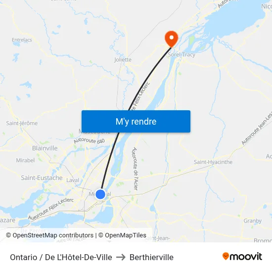 Ontario / De L'Hôtel-De-Ville to Berthierville map