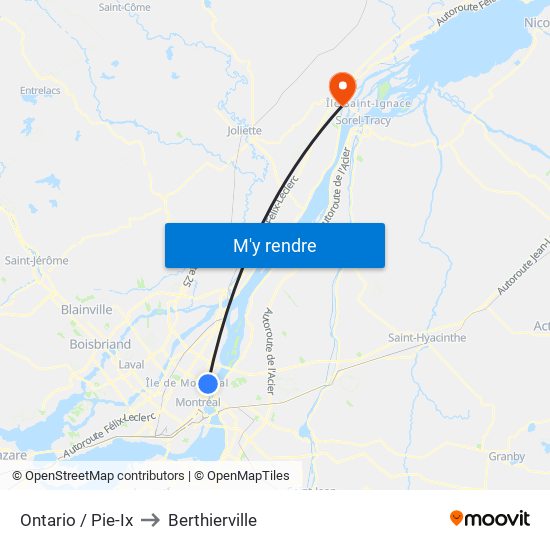 Ontario / Pie-Ix to Berthierville map