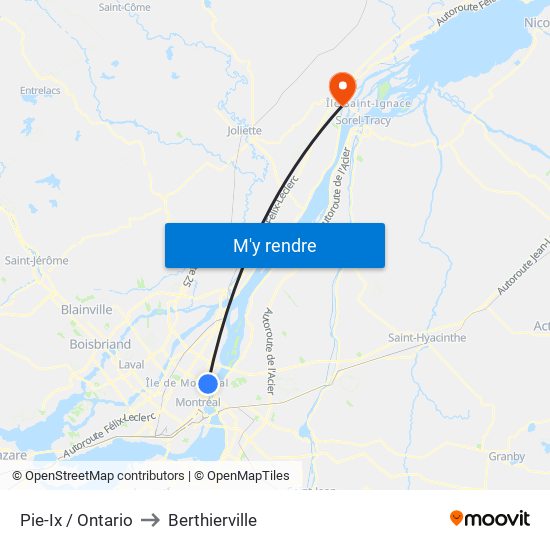 Pie-Ix / Ontario to Berthierville map