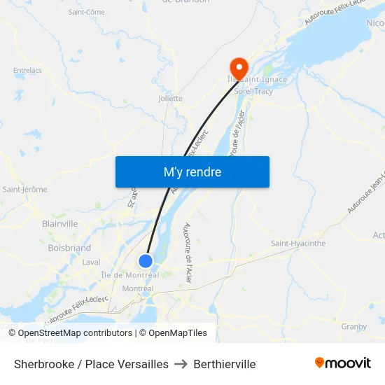 Sherbrooke / Place Versailles to Berthierville map