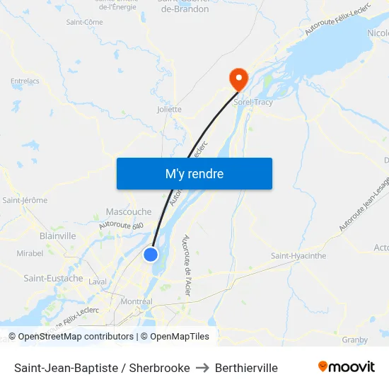 Saint-Jean-Baptiste / Sherbrooke to Berthierville map