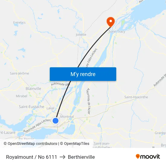 Royalmount / No 6111 to Berthierville map