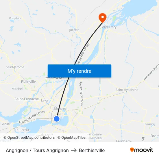 Angrignon / Tours Angrignon to Berthierville map