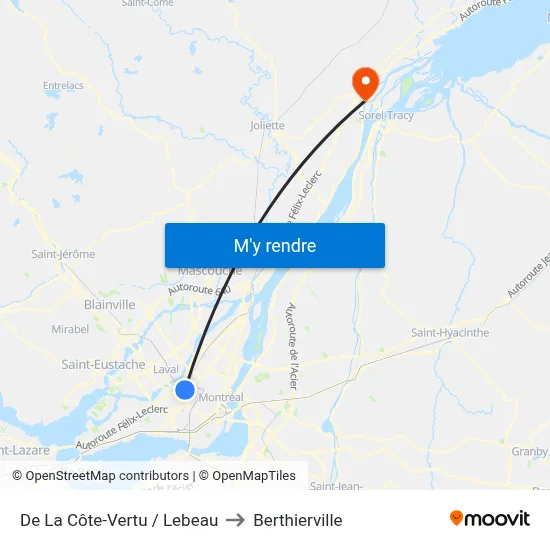De La Côte-Vertu / Lebeau to Berthierville map