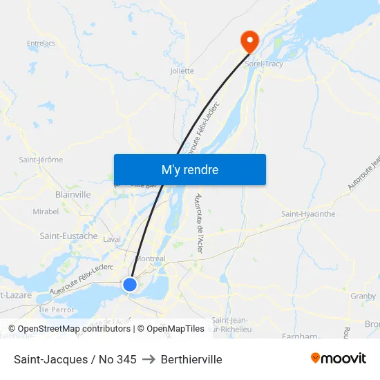 Saint-Jacques / No 345 to Berthierville map