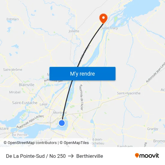 De La Pointe-Sud / No 250 to Berthierville map