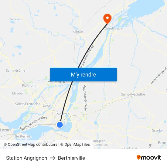 Station Angrignon to Berthierville map