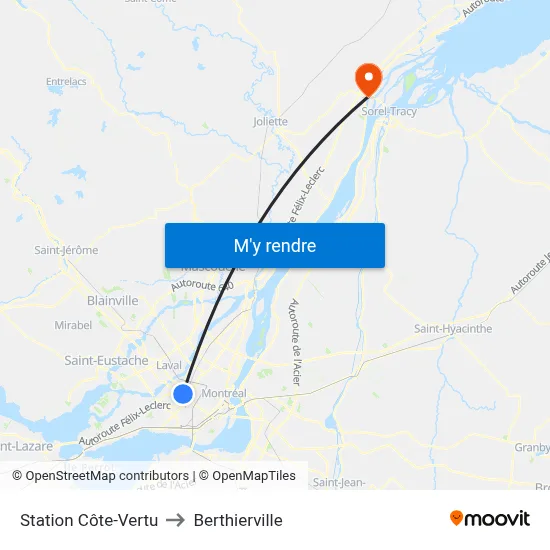 Station Côte-Vertu to Berthierville map