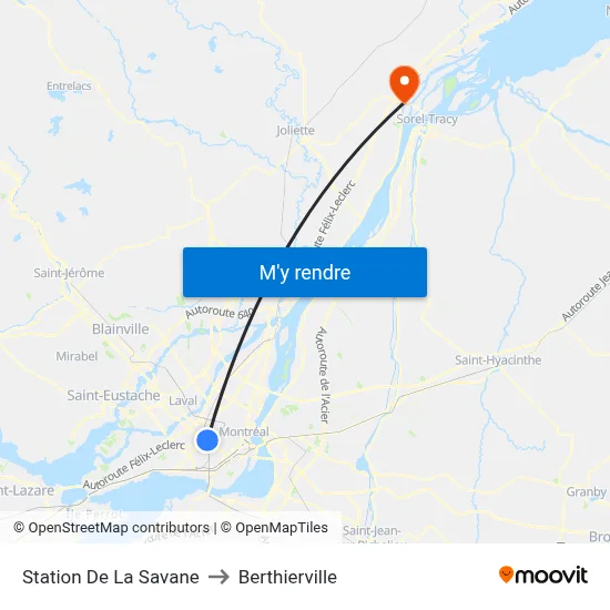 Station De La Savane to Berthierville map