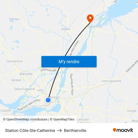 Station Côte-Ste-Catherine to Berthierville map