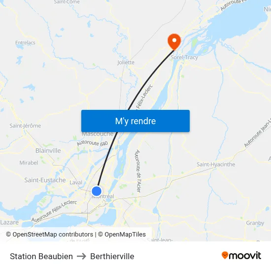 Station Beaubien to Berthierville map