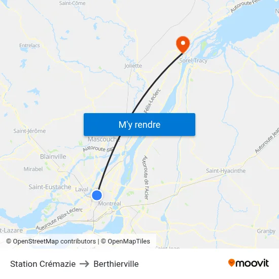 Station Crémazie to Berthierville map