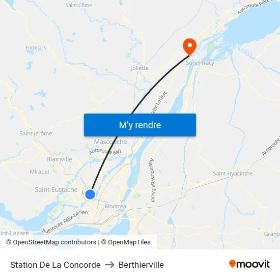 Station De La Concorde to Berthierville map