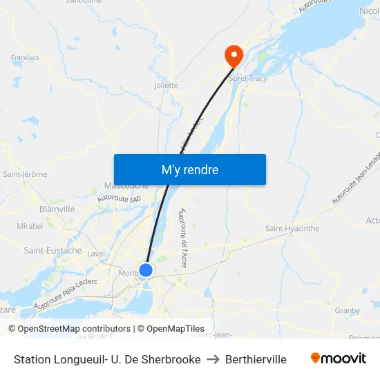 Station Longueuil- U. De Sherbrooke to Berthierville map