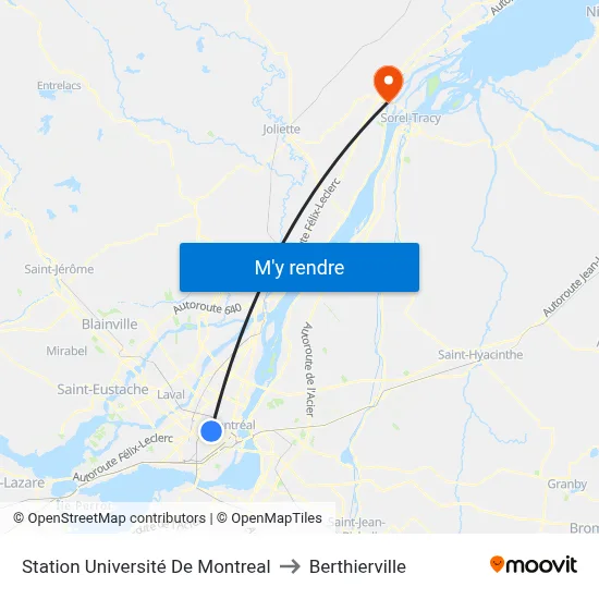 Station Université De Montreal to Berthierville map