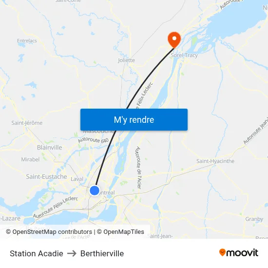 Station Acadie to Berthierville map
