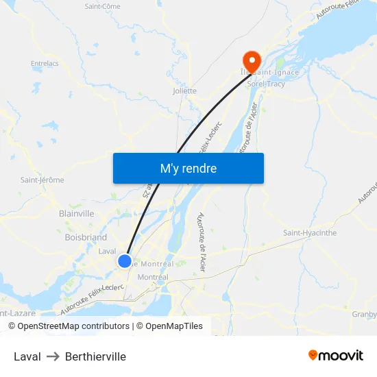 Laval to Berthierville map