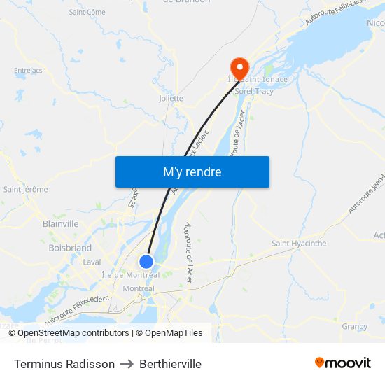 Terminus Radisson to Berthierville map