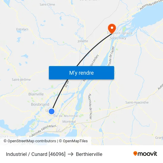 Industriel / Cunard [46096] to Berthierville map