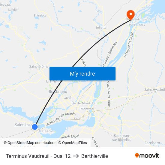 Terminus Vaudreuil - Quai 12 to Berthierville map