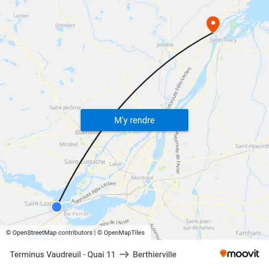 Terminus Vaudreuil - Quai 11 to Berthierville map