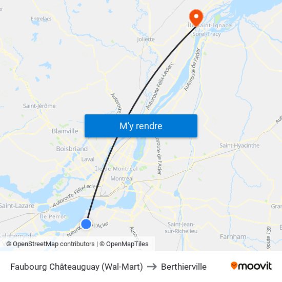 Faubourg Châteauguay (Wal-Mart) to Berthierville map