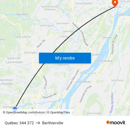 Québec 344 372 to Berthierville map