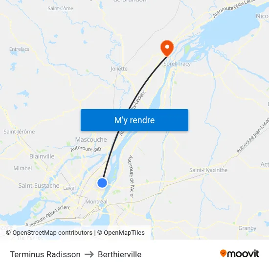 Terminus Radisson to Berthierville map