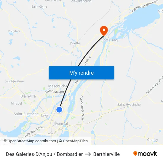 Des Galeries-D'Anjou / Bombardier to Berthierville map