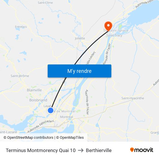 Terminus Montmorency Quai 10 to Berthierville map