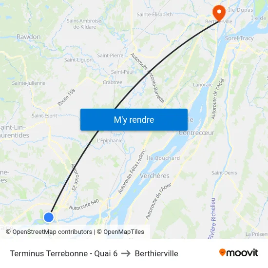 Terminus Terrebonne - Quai 6 to Berthierville map