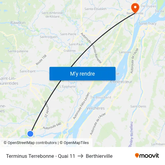 Terminus Terrebonne - Quai 11 to Berthierville map