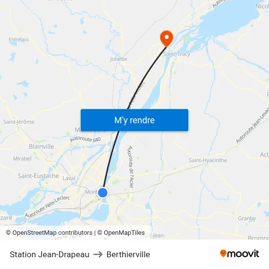 Station Jean-Drapeau to Berthierville map