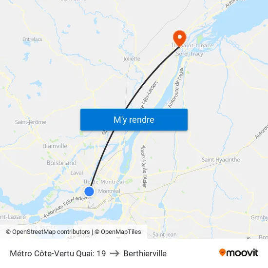 Métro Côte-Vertu Quai: 19 to Berthierville map