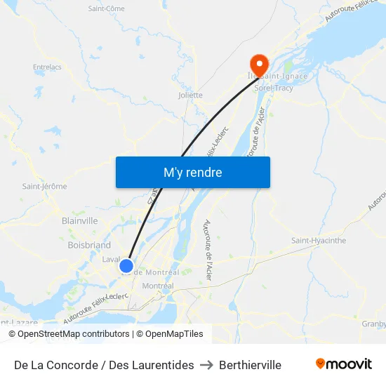De La Concorde / Des Laurentides to Berthierville map