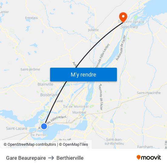 Gare Beaurepaire to Berthierville map