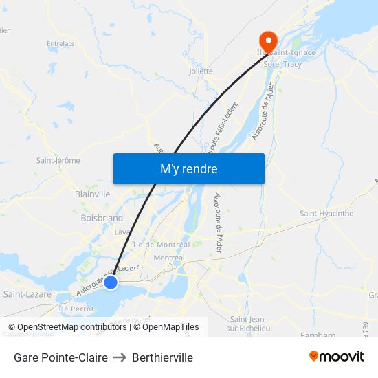 Gare Pointe-Claire to Berthierville map