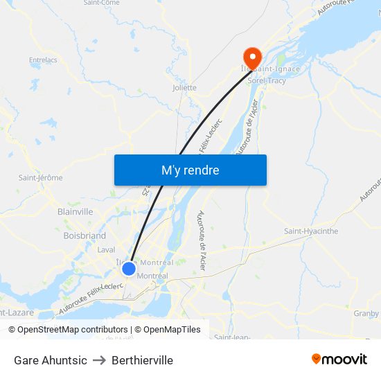 Gare Ahuntsic to Berthierville map