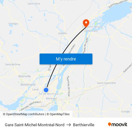 Gare Saint-Michel-Montréal-Nord to Berthierville map