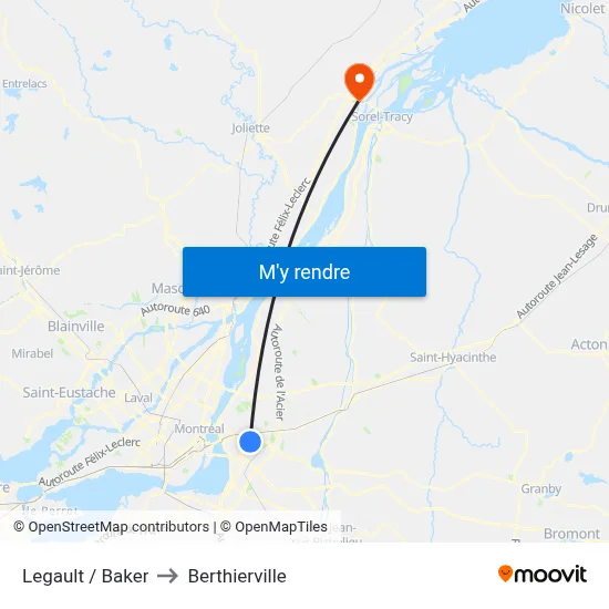 Legault / Baker to Berthierville map