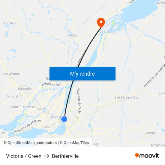 Victoria / Green to Berthierville map