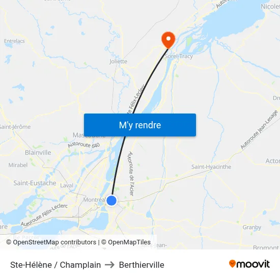 Ste-Hélène / Champlain to Berthierville map