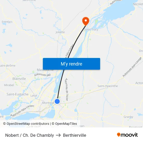 Nobert / Ch. De Chambly to Berthierville map