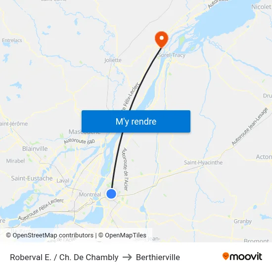 Roberval E. / Ch. De Chambly to Berthierville map