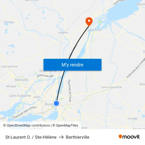 St-Laurent O. / Ste-Hélène to Berthierville map