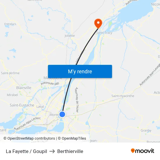 La Fayette / Goupil to Berthierville map