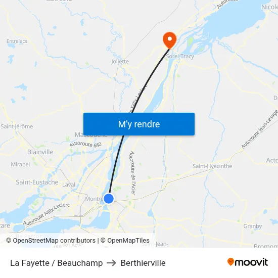 La Fayette / Beauchamp to Berthierville map
