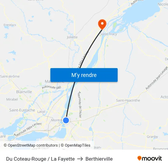 Du Coteau-Rouge / La Fayette to Berthierville map