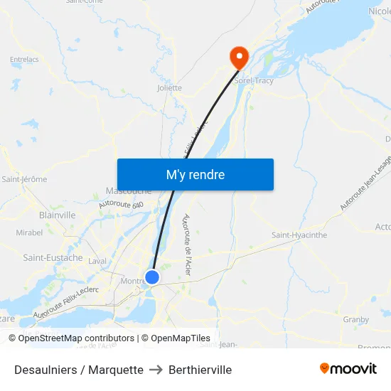 Desaulniers / Marquette to Berthierville map